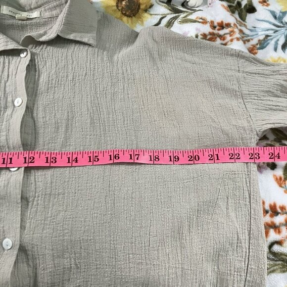 Grade & Gather Shirt Womens S Linen Blend Cringle Cotton Gauze Taupe - Picture 5 of 6